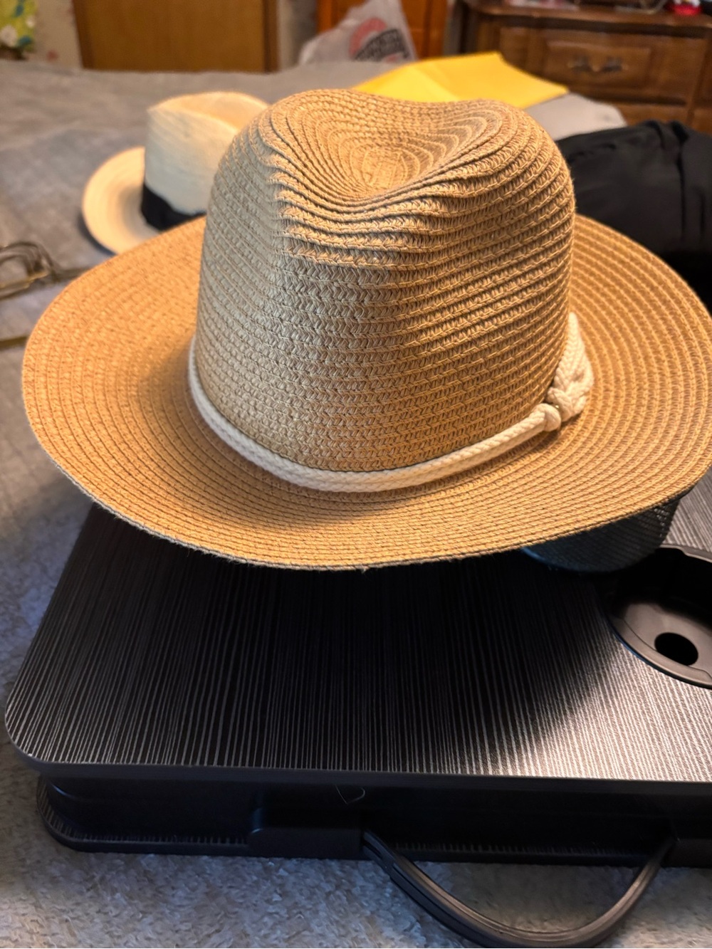Woven Straw Fedora Hat with Rope Accent - Tan